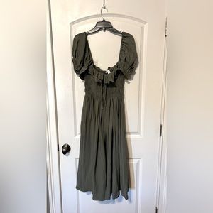 Women’s Mable Dress, Size Large/L, Army Green, On/Off the Shoulder, Calf Length